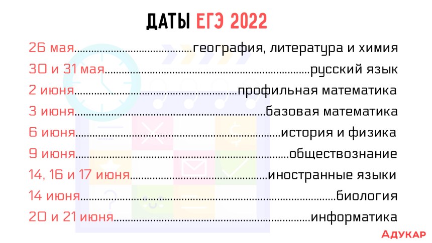 Расписание ЕГЭ 2022