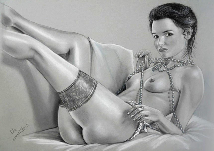 Рисованные голые женщины в чулках