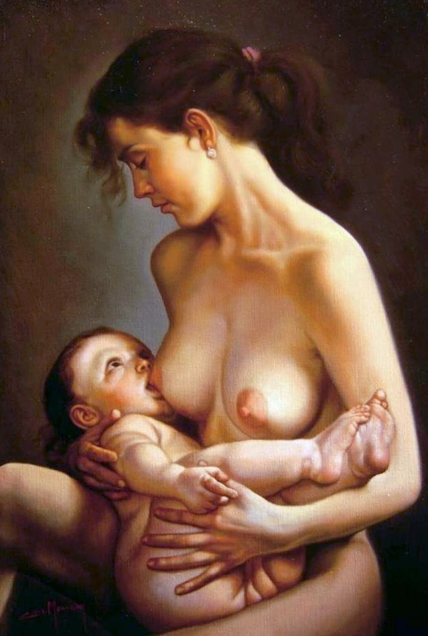 Голая женщина с младенцем
