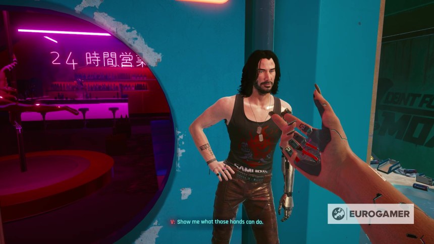 Cyberpunk 2077 Киану Ривз в игре рука