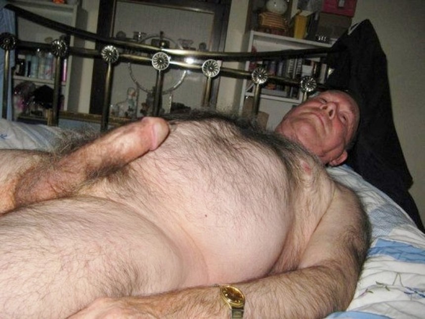 Hairy fat Moustache uncut straight grandpa